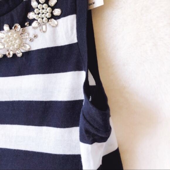 Express Embellished Blue Collar Striped Crop Top - Picture 4 of 6